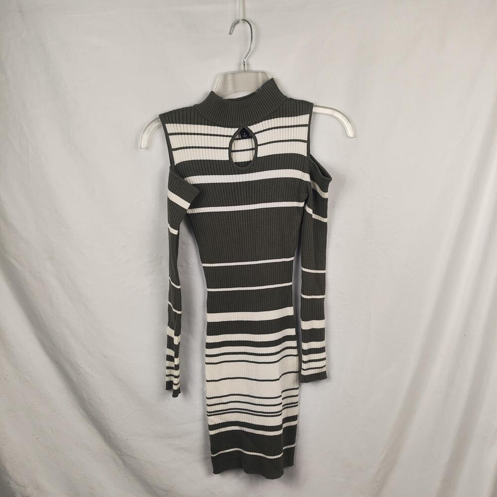 Say What Dress Juniors Small Green Stripe Cold Shoulder Sweater Bodycon